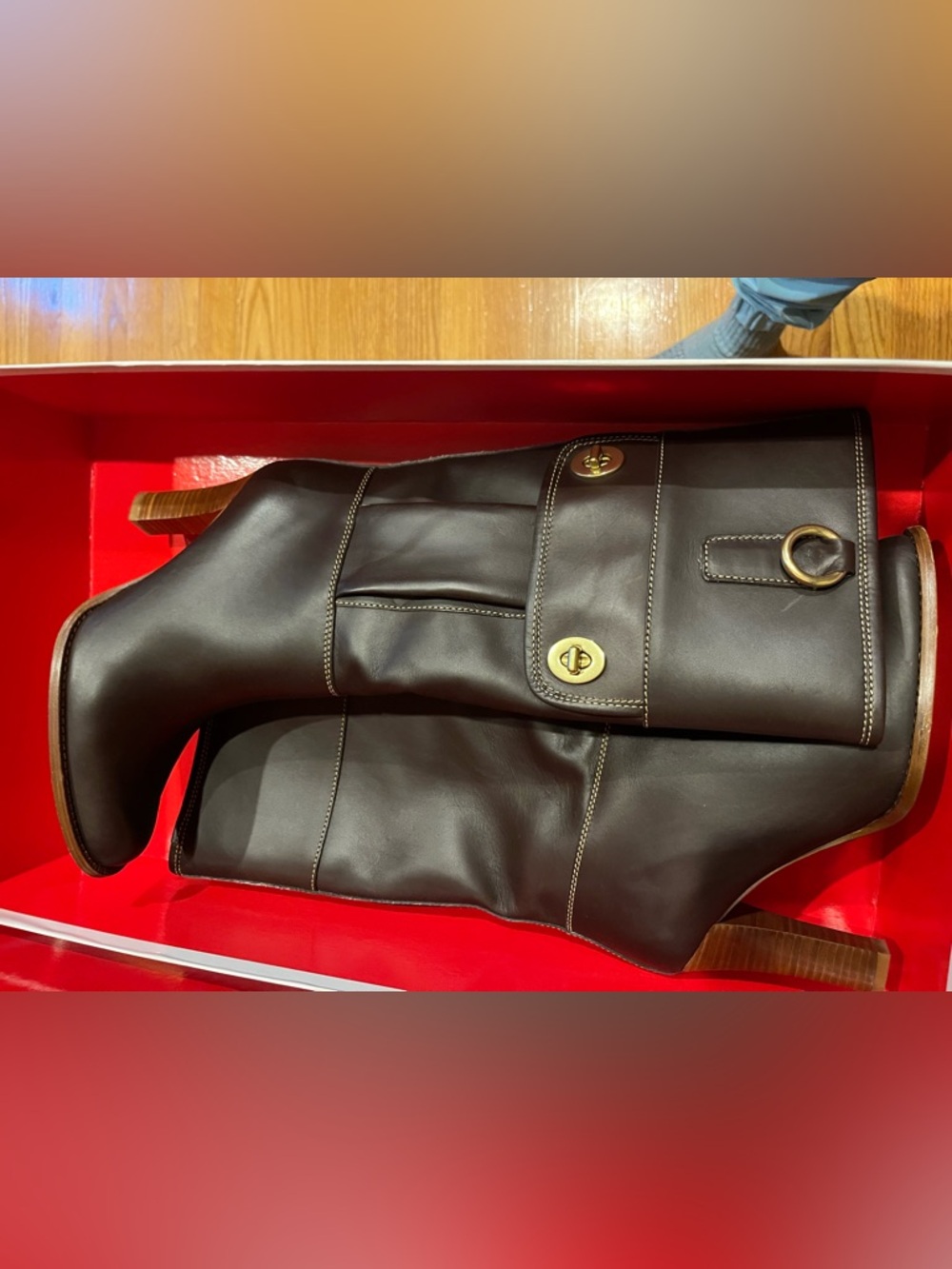 Women Coach Dark Brown Leather Boots Size 7 New